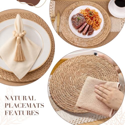 4 Sets Khaki Kitchen Decor,Table Setting Decor with Round Woven,Rectangular,Wooden Bead Napkin Rings,Cloth Napkins,Table Runner & Storage Basket,Natural Burlap Cotton for Kitchen Dining Table Home - Image 4
