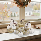 winemana 16 Pcs Golden and White Pumpkins Fall Decorations for Home - Image 5