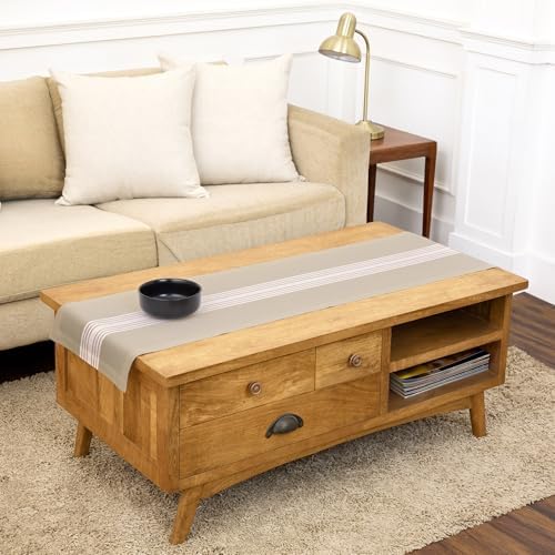 Solino Home 100% Linen Table Runner, 14 x 60 in, White and Natural Striped by SolinoHome