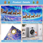 Magical Christmas Garage Door Banner Mural - Santa Sleigh Reindeer Flying Over Winter Snow Village Backdrop Large 7x16ft Holiday Outdoor Wall Decor Durable Weatherproof Fabric Cover for Home Xmas - Image 3
