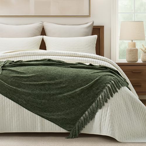 EverGrace Chenille Knit Throw Blanket for Couch, 50"x60", Olive Green - Image 6