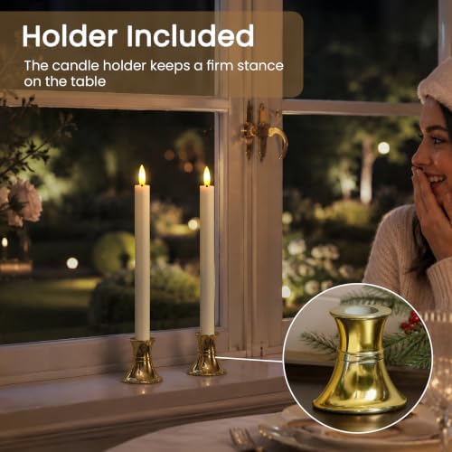 Flameless Taper Candles with Gold Holders & Sensor Dusk to Down - Image 4