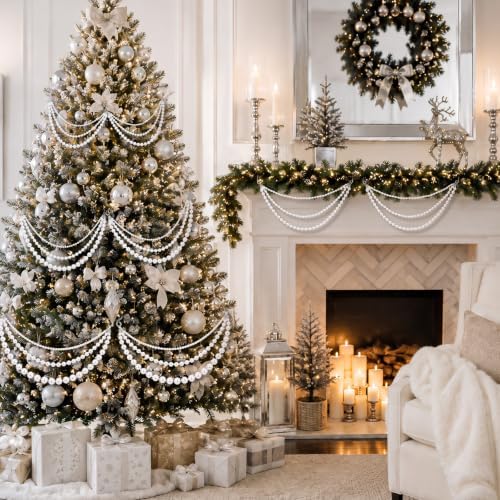 12 Pcs Christmas Tree Bead Garland, 3 Tier Hanging, White, Pearl - Image 2
