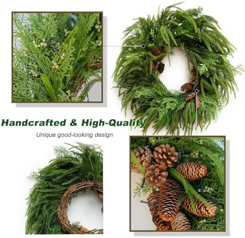Christmas Wreath 24 Inch Real Touch Norfolk Pine Wreaths for Front Door - Image 4