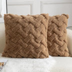 Yaertun Set of 2 Decorative Throw Pillow Covers Thick Plush Wool Throw Pillows Super Soft Luxury Faux Rabbit Fur Velvet Cushion Covers for Couch Sofa Bed Living Room 26x26 Inch Camel by YAERTUN