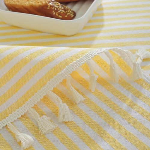 meioro Striped Tablecloth Rectangle Tablecloths Cotton Blend Table Cloth Washable Tabletop Decorative Fabric Table Cover for Kitchen Dinning (Yellow, 60 x 102 Inch) - Image 4
