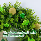 22" St Patrick's Day Wreath with Boxwood & Bow Decorations for Front Door - Image 3