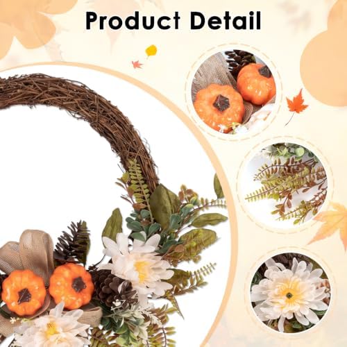 Fall Wreaths, 2 Pack, 18" Front Door Decor, Artificial Pumpkin - Image 4