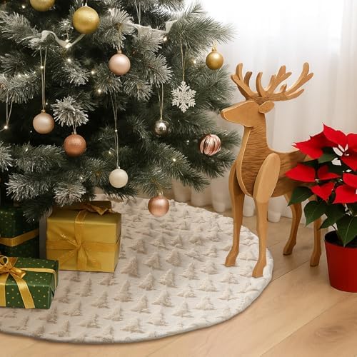 Civaner 48in Beige Tree Christmas Tree Skirt Faux Fur - Image 6