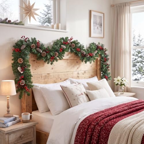 Xmas Headboard Pine Cones Garland Decorations, 5.9ft by Wavyknot