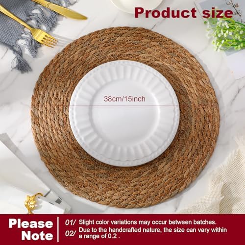 15 Inch Round Woven Placemats Set of 10, Rattan Wicker Placemats Boho Farmhouse Rustic Woven Place Mats for Dining Table Wedding Baby Shower, Fall, Halloween, Thanksgiving, Chrismats - Image 2