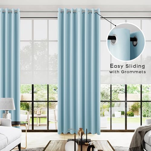 KOUFALL Light Blue Curtains 96 Inches Long for Living Room,Blackout Room Darkening Grommet Thermal Window Treatments Grand Millenial Curtain Drapes for Bedroom Decor,96 Inch Length 2 Panel Set - Image 2