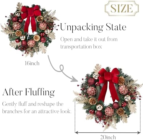Valery Madelyn 20" Pre-Lit Christmas Wreath for Front Door with Lights - Image 6