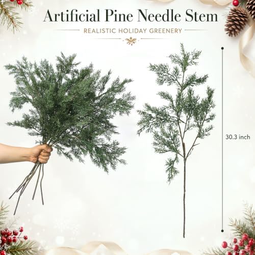 Wavwavw 6 Pcs 25.5'' Greenery Christmas Artificial Winter Cedar Pine Stems - Image 3