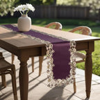 DECOZEN Gold Lace Plum Christmas Table Runner – Embroidered Dining & Dresser Decor Scarf for Holiday Tables, Weddings & Parties – 14 x 108 in Elegant European Falling Tarantino Collection - Image 2