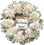 Year Round Wreaths for Front Door 22 Inch, Spring/Summer Wreath with Hydrangeas Lamb's Leaves Berries Welcome Board for Holiday Farmhouse Home Indoor Outdoor Wedding Party Wall Window Decor by idyllic