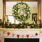 Hausse 21" Lighted Christmas Wreath with Metal Hanger, Pre-lit Xmas Folded Wreath with LED Lights, Golden Bow & Balls, Battery Operated & Timer for Front Door Gate Wall Holiday Party Decor - Image 4