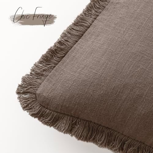 Foindtower Decorative Linen Fringe Throw Pillow Covers 22×22 Light Coffee - Image 3