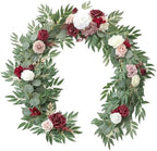 Floroom 6ft Artificial Eucalyptus Garland with Flowers Fake Greenery Faux Floral Vine Garland for Table Decor Wedding Centerpieces Bridal Shower Party Decorations, Burgundy & White by Floroom