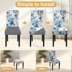 Blue Flower Chair Covers Set of 6,Stretchable Kitchen Dining Room Chair Covers Decorations Removable Washable Dining Chair Slipcovers Chair Protectors for Dining Room & Kitchen - Image 4