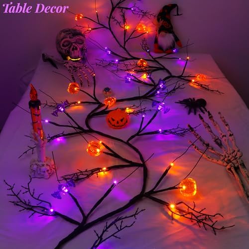 9FT 72 LED Halloween Garland with Lights Lighted Black Willow Vine Decorations with 12 Pumpkin & 12 Bat Light, 8 Modes Battery Operated Halloween Lights Indoor Spooky Decor for Fireplace Mantel Wall - Image 4
