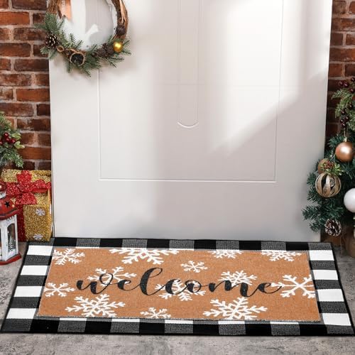 Tinideya 2 Pcs Christams Snowflake Door Mat Outdoor Winter Welcome Mat - Image 5
