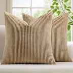 Mecatny Corduroy Fall Decorative Throw Pillow Covers 20x20 Set of 2 Khaki by Mecatny