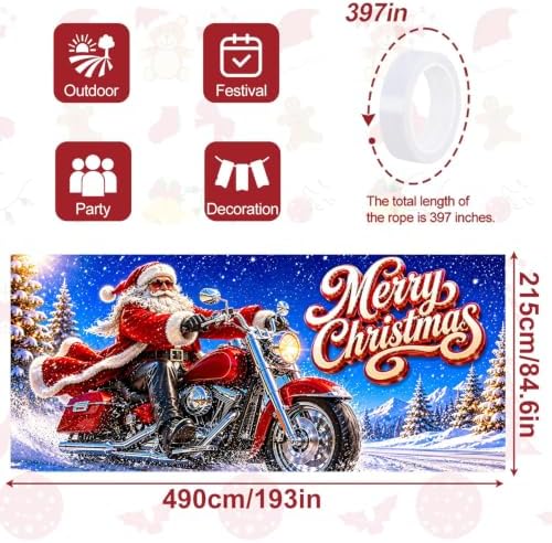 7x16FT Christmas Santa Claus Motorcycle Garage Door Cover Decorations Christmas Garage Door Banner for Outdoor Indoor Christmas Decorations Party Photography Backdrop - Image 2