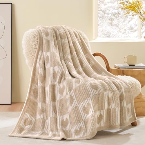 Snuggle Sac Heart Checkered Throw Blanket for Women,Love Blanket Heart Blankets for Her Wife Girlfriend Mom,Super Soft Warm Fluffy Faux Fur Blanket for Couch Sofa Bed,Beige Heart,50x60 inches - Image 6