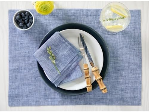 Solino Home 100% Pure Linen Napkins Indigo, Athena 20 x 20 in, Set of 4 - Image 2