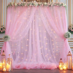 10x10ft Pink Tulle Backdrop Curtain with Lights String for Parites, Sheer Backdrop Drapes for Baby Shower Wedding Birthday Party Photo Shoot Decorations - Image 6