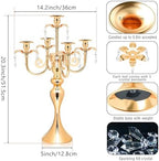 20.3'' Tall 5 Arm Gold Candelabra Centerpiece for Table, Metal &Crysyal Candle Holder, Retro Candelabra/Candlestick Table Centerpieces for Party, Events, Home, Wedding Decor (1pc, Gold) - Image 2