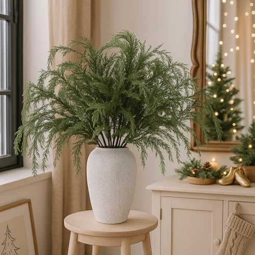 Giegxin 6 Pcs 36 Inch Christmas Artificial Cedar Branches Realistic Modern Greenery Norfolk Pine Stems Xmas Faux Pine Sprays Picks for Vase DIY Christmas Tree Garland Wreath, Festive Home Decor - Image 4
