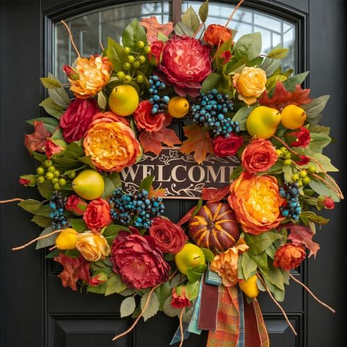 Fall Wreaths for Front Door, 24 in Autumn Harvest Wreath for Thanksgiving by EcoRing