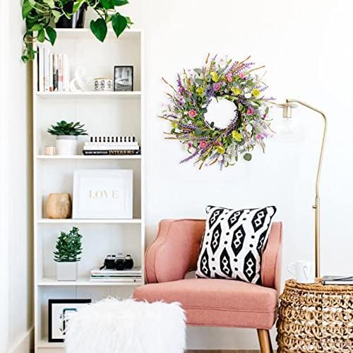 Idyllic 20 Inch Spring Summer Wild Flower Artificial Daisy Front Door Wreath, Everyday Greenery Eucalyptus Leaves for Indoor and Outdoor Use, Rustic Farmhouse Style Home Wreath Decor - Image 7