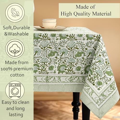 CPC Agate Green Block Print 100% Cotton Rectangle Tablecloth 52x70 Inch - Image 6