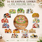 16Pcs Interchangeable Seasonal Welcome Door Sign,12 Inch Wood Wreath Decor - Image 2