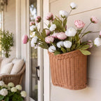 Fuutreo Faux Silk Peony Basket Wreath Artificial Floral Door Hanging Basket - Image 4