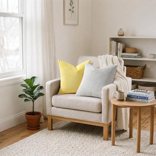 Mecatny Corduroy Throw Pillow Covers 26x26 Set of 2 Sundress Yellow - Image 6