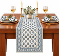 CPC Apatite Blue Block Print Table Runner 16x106 Inch Long 100% Cotton by COTTONPRINTCLUB