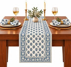 CPC Apatite Blue Block Print Table Runner 16x106 Inch Long 100% Cotton by COTTONPRINTCLUB