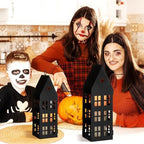 SiliFine 2 Pcs Halloween Haunted House Lanterns with 2 Candles, 9.44", 7" - Image 3