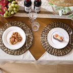 6 Pack, Round Woven Placemats, Natural Water Hyacinth Wicker Place mats, Braided Straw Table Mats for Dining Table, Fall, Halloween, Thanksgiving, Christmas, Black (13.8 inch) - Image 4