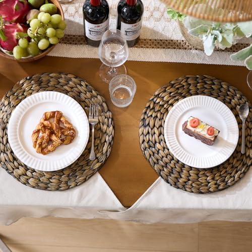 6 Pack, Round Woven Placemats, Natural Water Hyacinth Wicker Place mats, Braided Straw Table Mats for Dining Table, Fall, Halloween, Thanksgiving, Christmas, Black (13.8 inch) - Image 4