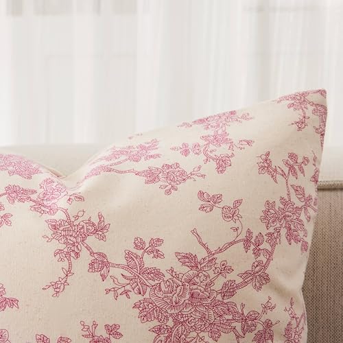 2 Pack French Floral Throw Pillow Covers 24x24in, Pink/Cream - Image 2