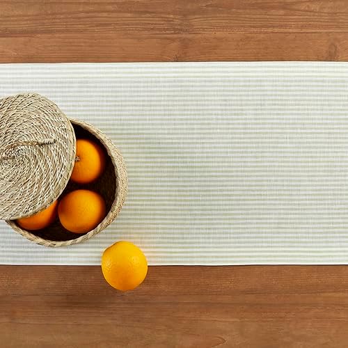 Solino Home 100% Pure Linen Table Runner, 14 x 90 in, Sage and White Stripe - Image 4