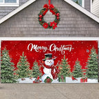 WovWeave 6 x 13 Ft Snowman Garage Door Cover, Red Christmas Forest by WovWeave