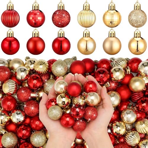 Shappy 216 Pcs Mini Christmas Ball Ornament 1.18 Inch,Red, Gold by Shappy