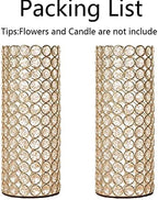 2 Pcs Gold Crystal Metal Tealight Candle Holder for Centerpieces, 10.4 inch Tall Blingbling Hurricane Candle Holder, Decorative Cylinder Vases for Centerpieces Room Decor Party - Image 6