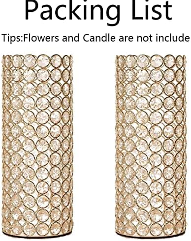 2 Pcs Gold Crystal Metal Tealight Candle Holder for Centerpieces, 10.4 inch Tall Blingbling Hurricane Candle Holder, Decorative Cylinder Vases for Centerpieces Room Decor Party - Image 6